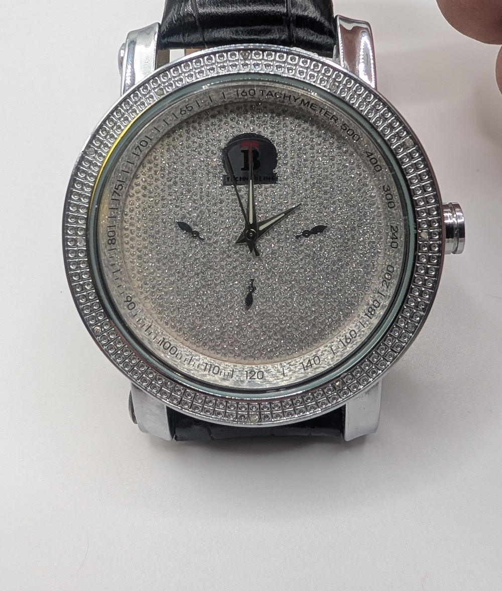 Techno Bling Luxury Silver and Black Men's Watch